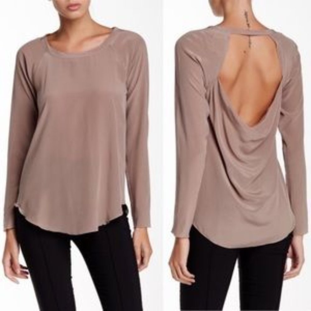CHASER Open Drape Back Silk Blouse Top Tee T Shirt